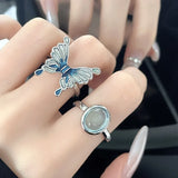 Lianfudai Korea Colorful Stone Oil Drip Rhinestone Trendy Geometry Rings For Women Heart Star Girls Y2k Jewelry Gifts