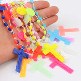 Lianfudai 12 PCS/Lot Factory Wholesale Multi-color Rosary Prayer Beads Classic Old Plastic Cross Pendant Necklaces Catholic Prayer Jewelry