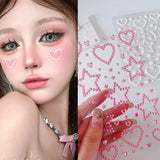 Lianfudai 3D Rhinestone Face Sticker Pink Love Heart Glitter Makeup Sticker Artificial Pearl Patch Self Adhesive Crystal Face Jewels Tatoo