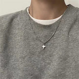 Lianfudai Kpop Goth Silver Color Star Pendant Chain Necklace For Women Men Egirl Y2K Cool EMO Punk Aesthetic Grunge Jewelry Gifts