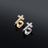 Lianfudai Hip Hop Zircon Cross Teeth Grillz Fashion Gold Plated CZ Stone Tooth Caps For Women Men Jewelry Cosplay