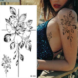 Lianfudai Sketch Flowers Sketch Tattoo Rose Blossoms Black and White Flowers Temporary Tattoos Sticker size: