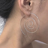 Lianfudai  Women Cute Unique Temperament Round Spiral Earrings Romantic Alloy Simplicity Aestheticism Geometric Dangler