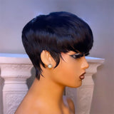 Lianfudai Short Straight Bob Wig Pixie Cut Wig Human Hair For Black Women With Bangs Brazilian Virgin Hair Non Lace front Cheap Wig Black