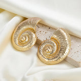 Lianfudai Snail Shell Shape Earrings Special Design Glossy Metallic Irregular Earrings for Women European And American Style Jewelry 2024