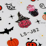 Lianfudai Pink Pumpkin Nail Art Stickers Halloween Decoration Bat Ghost Design Black Cat Skull Nail Sliders Charms Manicure Decal NLLS-J82