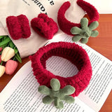 Lianfudai Red Fleece Hairbands Cute Strawberry Leaves Hair Hoops Wrist Strap Girls Lovely Headbands Christmas Ornament Hair Accessories