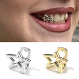 Lianfudai Punk Y2K Hollow Star Teeth Grillz Hip Hop Gold Silver Color Pentagrams Tooth Caps For Women Men Jewelry Party Gift