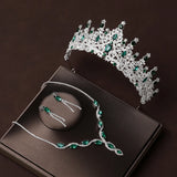 Lianfudai Bridal Headwear Crown Necklace Earrings Four Piece Set of Green Colour Women's Exquisite Party Tiaras