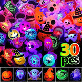 Lianfudai 10-30Pcs Jewelry Party Gifts LED Luminous Halloween Rings Creative Pumpkin Ghost Skull Glowing in Dark Finger Rings Toys Lights