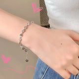 Lianfudai Y2K Zircon Ins Bracelets for Women Korean Fashion Sweet Girls Sparkling Hollow Heart Delicate Chain Bracelet Party Jewelry Gifts