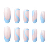 Lianfudai 24Pcs Long Round Head Press On Nail Art Seamless Removable Fake Nails With Glue Ballet Coffin Wearing Blue Reusable False Nails