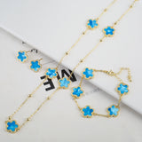 Lianfudai New Sweater Chain Five Point Star Creative Plant Plum Blossom Jewelry Set Shell Simple Bracelet/Necklace/Earrings Women's Clover