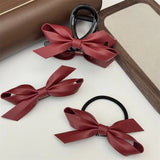 Lianfudai New Autumnand Winter Chrismas Decor Fashionable Ankorra Red PU Leather Butterfly Hair Tie Hair Clip Red Hair Accessories BowKnot