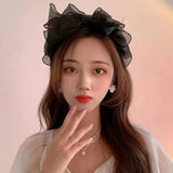 Lianfudai Fashion Korea Retro Black Mesh Big Bow Headband hair accessories Women originality Ruffled edge Stylist accessories Hair hoop