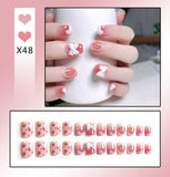 Lianfudai 24Pcs French With Drill Short Fake Nails Press On Nail Tips Artificial Full Cover Cute Bow Wearing False Nails Art Free Shipping