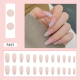 Lianfudai 24Pcs French With Drill Short Fake Nails Press On Nail Tips Artificial Full Cover Cute Bow Wearing False Nails Art Free Shipping