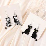 Lianfudai 1Pair Fashion Halloween Creative Acrylic Skull Black Cat Dangle Earrings For Women Birthday Festival Gift Lovely Jewelry