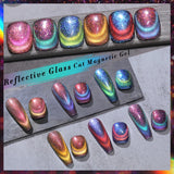 Lianfudai 10ml Double Light Reflective Glass Cat Magnetic Gel Sparkling Rainbow Color Gel Nail Polish Varnis Semi Permanent