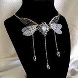 Lianfudai Enchanted Faerie Queen Necklace wing Charm goth aesthetic fashion necklaces y2k summer   jewelry