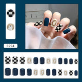 Lianfudai 24Pcs French With Drill Short Fake Nails Press On Nail Tips Artificial Full Cover Cute Bow Wearing False Nails Art Free Shipping