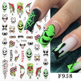 Lianfudai 3D Halloween Nail Art Stickers Horror Ghost Skull Evil Eye Anime Decals Bloody Rose Sticker for Nail Manicure Decoration LEBF956