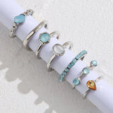 Lianfudai 8Pcs/Sets Vintage Simple Summer Round Colorful Opal Stone Fashion Finger Ring For Wowen Geometric Trendy Jewelry Gifts