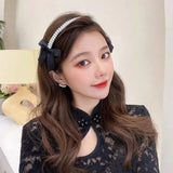 Lianfudai Cute Pearl Bow Bezel Headband Hairband Hair Hoop Bowknot Hair Bands for Holiday Party Jewelry Hair Accessories