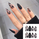 Lianfudai 24P Fashion Fake Nails With Design Leopard Full Cover False Nails Tips Black Brown Stiletto Press On French Artificial Nail Glue