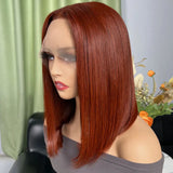 Lianfudai Short Bob Human Hair Wigs Straight Reddish Brown 13x4 Full Lace Frontal Wigs 613 Human Hair Wig 180% Density Grade 12A