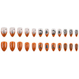 Lianfudai 24pcs Halloween Funny Spider Fake Nails Press On Nails Full Cover Orange Edge French False Nails Short Almond Shaped Nail Tips