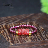 Lianfudai Natural Vermilion Garnet Beaded Rose Ring Purple Gold Sand Love Buddha Head Ring Fashion Jewelry Gift for Women