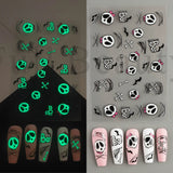 Lianfudai Luminous Nail Stickers Glow In Dark Halloween Nail Art Decoration Cartoon Skull Ghost Sliders Bones Spider Decal Tattoo GLYB-018