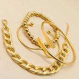 Lianfudai 4pcs Punk Curb Cuban Chain Bracelets Set for Women Simple Thick Gold Color Charm Bracelets Fashion Jewelry Accessories New