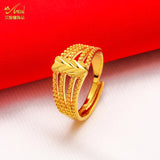 Lianfudai Ethiopia Dubai Flower Gold Color Arab Rings Resizable For Women Wedding Jewelry African Party Gift Nigerian Jewellery