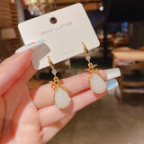 Lianfudai   Korean Fashion Jewelry Exquisite Silver Color Crystal Stone Pendant Eardrop For Women Geometric Piercing Earrings