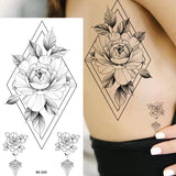 Lianfudai Sketch Flowers Sketch Tattoo Rose Blossoms Black and White Flowers Temporary Tattoos Sticker size: