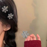 Lianfudai 2pcs Sliver Snowflake Hair Clip Women Girls Sweet Bangs Side Clip Glitter Shiny Edge Hairpins Christmas Xms Headwear