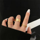 Lianfudai Bohemian Cross Wide Rings Set For Women Girls Simple Chain Finger Tail Rings New Bijoux Jewelry Gifts Ring Female