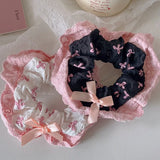 Lianfudai 1/2Pcs Sweet Bowknot Hair Scrunchies Soft Cloth Pink Lace Edge High Elastic Y2K Women Ponytail Holder Hair Ring Girls Headwear