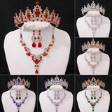 Lianfudai Elegant Bridal Crown Women Gilrs Wedding Princess Queen Korean Water Drop Crystal Tiaras Necklace Earrings Jewelry Sets