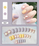 Lianfudai 24P Cute Childlike Rainbow Nail Art Full Cover Artificial Fake Nails Wearing Reusable False Nails Ballerina Press on Nail Art