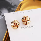 Lianfudai Glossy Twisted Flower Metal Stud Earrings Female Gold Color Personality Creative Fashion Windmill Button Small Ear Jewelry