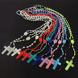 Lianfudai 12 PCS/Lot Factory Wholesale Multi-color Rosary Prayer Beads Classic Old Plastic Cross Pendant Necklaces Catholic Prayer Jewelry