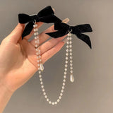 Lianfudai 1PC Tassel Elegant Vintage Bow Pearl Chain Hairpins Sweet Hair Decorate Headband Hair Clips For Fashion Hair Accessories