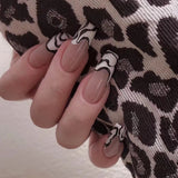 Lianfudai 24P Fashion Fake Nails With Design Leopard Full Cover False Nails Tips Black Brown Stiletto Press On French Artificial Nail Glue