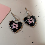 Lianfudai Goth Harajuku Vintage Aesthetic Pink Cross Crystal Star Heart Pendant Earring For Girl Y2K Grunge 2000s EMO Jewelry Accessories