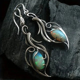 Lianfudai Bohemian Opal Dangle Earrings - Elegant Silver Plated Jewelry ForHolidays and Special Occasions