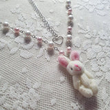 Lianfudai Kawaii Plush Bunny Pendant Necklace y2k