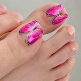 Lianfudai 24P Fake Toenails With Glue French Line Glitter False Toe Nails Art Detachable Press On Toenails Acrylic Butterfly ToeNails Tips